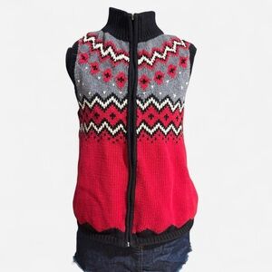 Coldwater Creek Black, Gray, and Red Sweater Vest